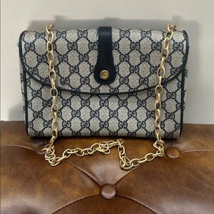 Gucci navy blue GG canvas 2-way clutch